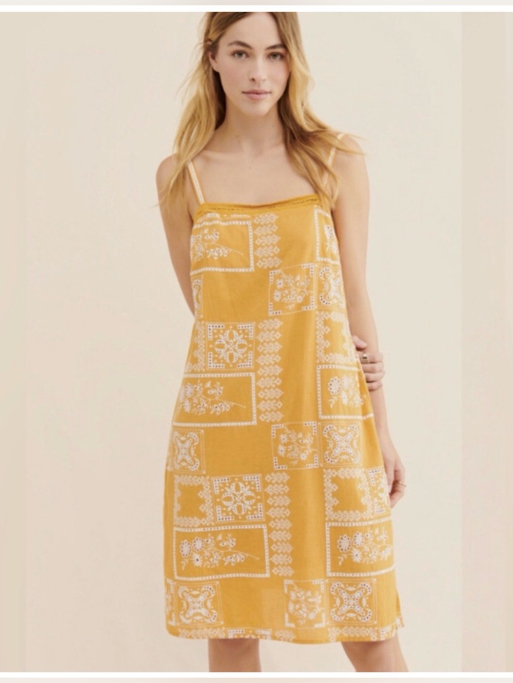 Anthropologie Sibyl Mustard Yellow Printed Sundress